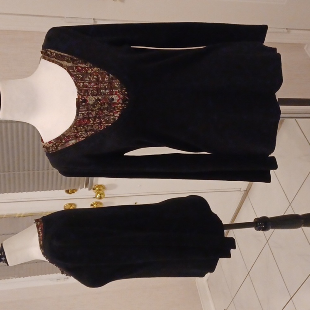 4/$40 Soft Black Top With Faux-Blouse Insert - Size Small